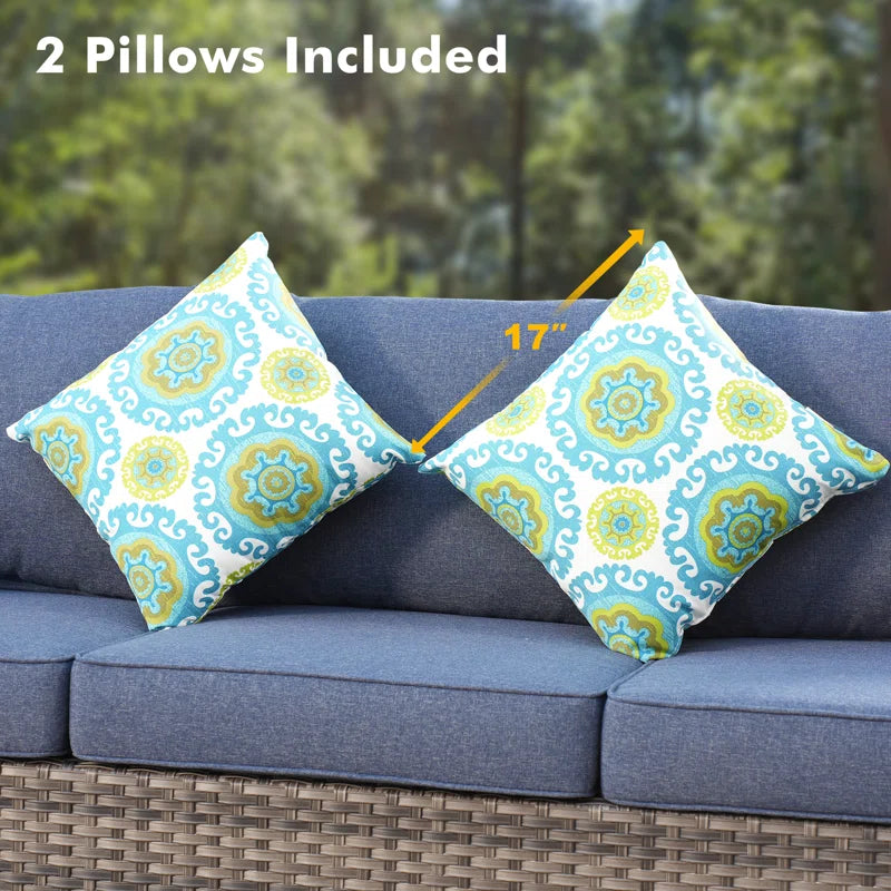 Lovall Rattan Wicker 7 - Person Seating Group with Fire Pit and Cushions