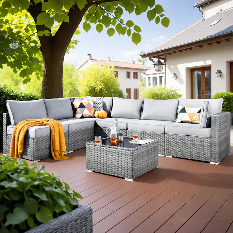 Kuuga Outdoor Sectional with Gray Cushions and Steel Frame