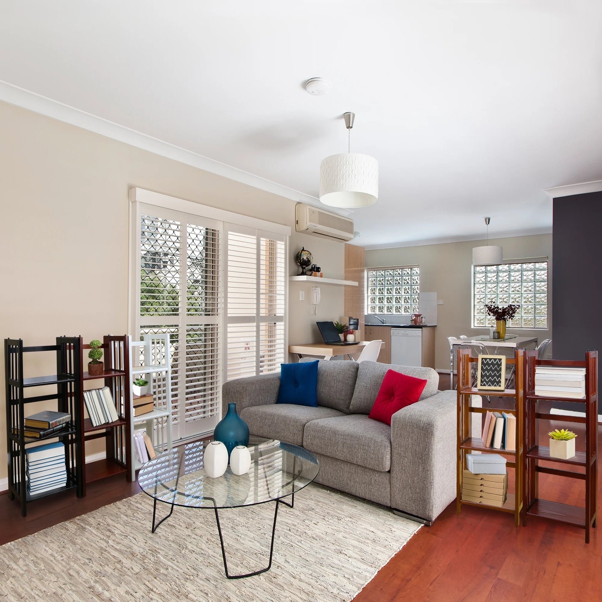 3 Shelf 14 Inch Folding Office Furniture Wood Bookcase, Mahogany