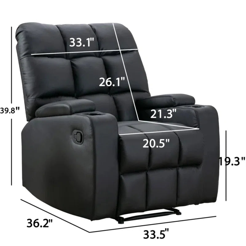 34" Wide Modern Faux Leather Soft Backrest Manual Release Recliner Chair with Massage & Storage & Cup Holder Set of 2