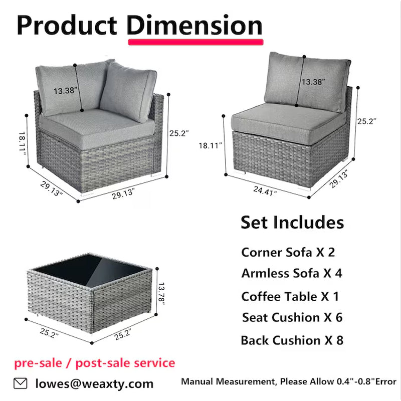 Kuuga Outdoor Sectional with Gray Cushions and Steel Frame