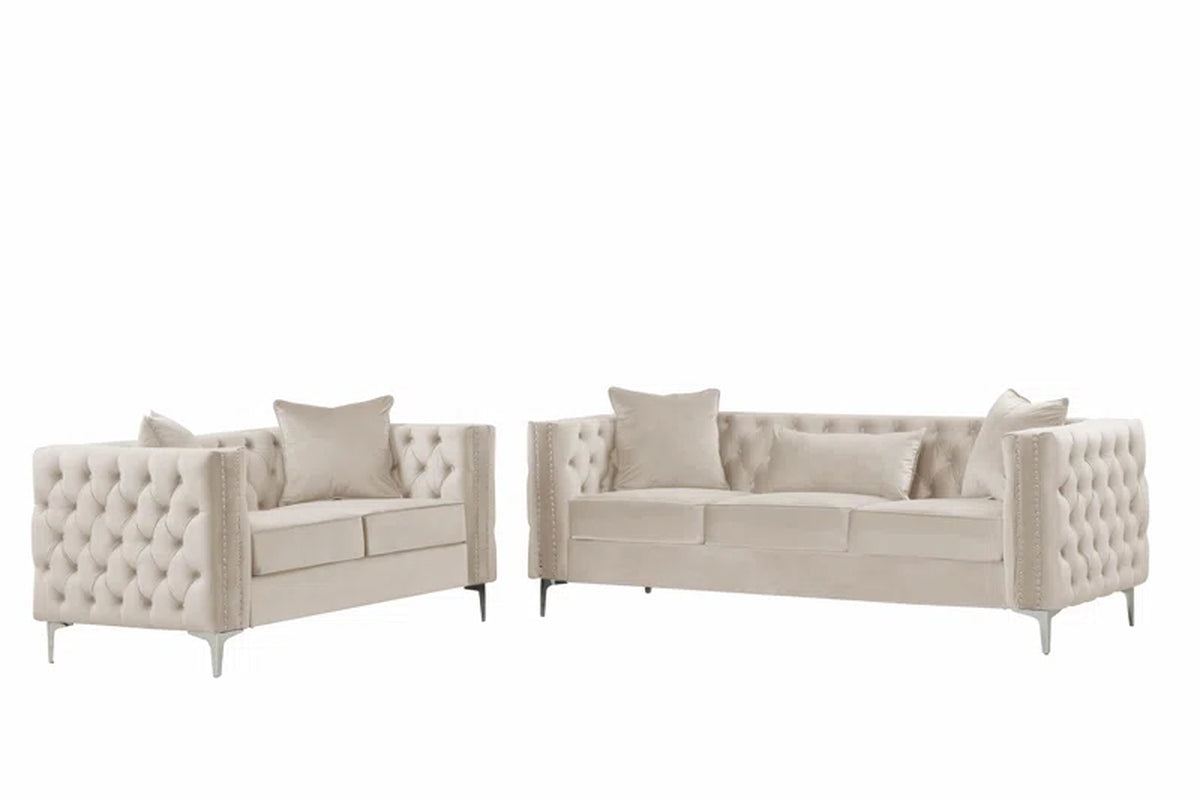 Marti Hickory Modern 2 Piece Velvet Living Room Set