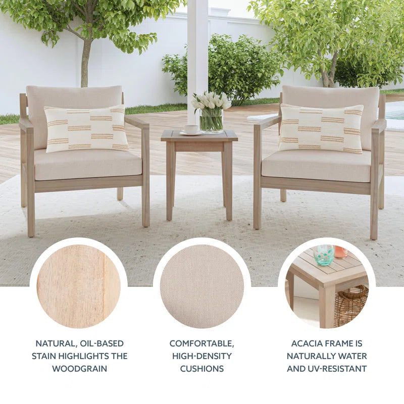 Amina 3-Piece Cushioned Outdoor Seating Group with End Table