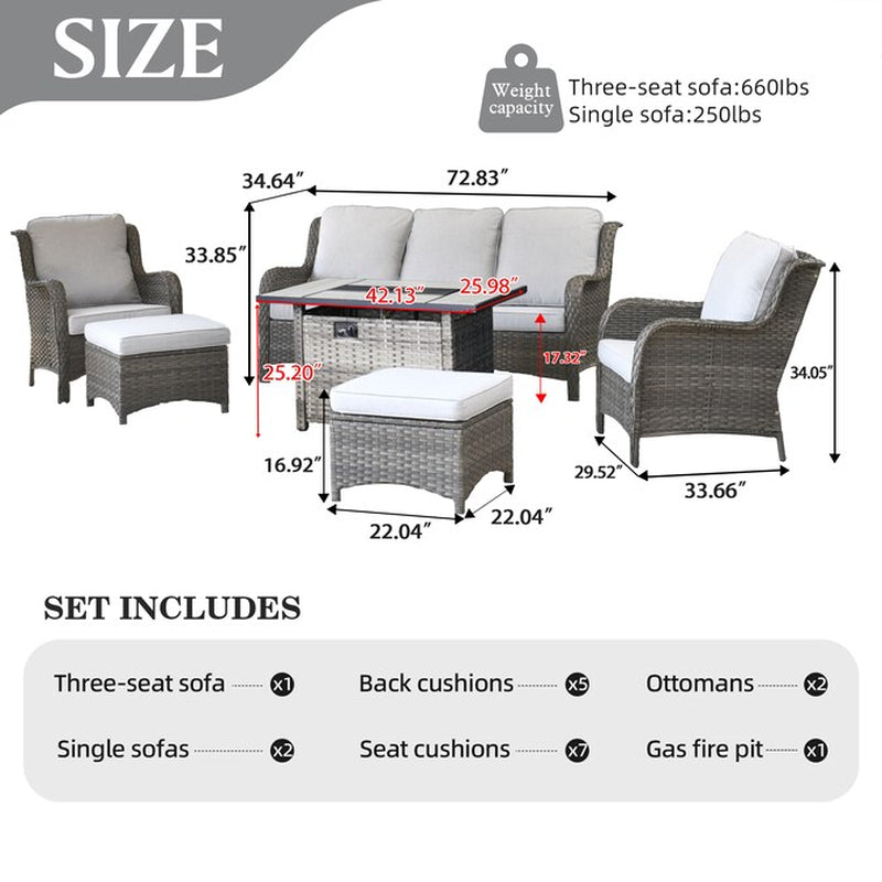 New Kenard 6 -Piece Rattan Patio Sofa Conversation Set with Gray Cushions