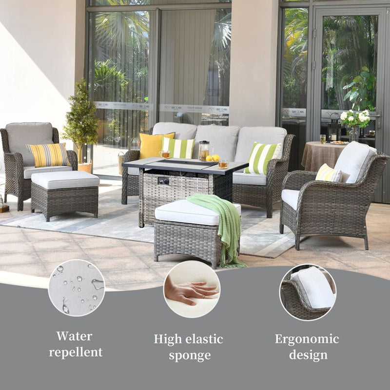 New Kenard 6 -Piece Rattan Patio Sofa Conversation Set with Gray Cushions