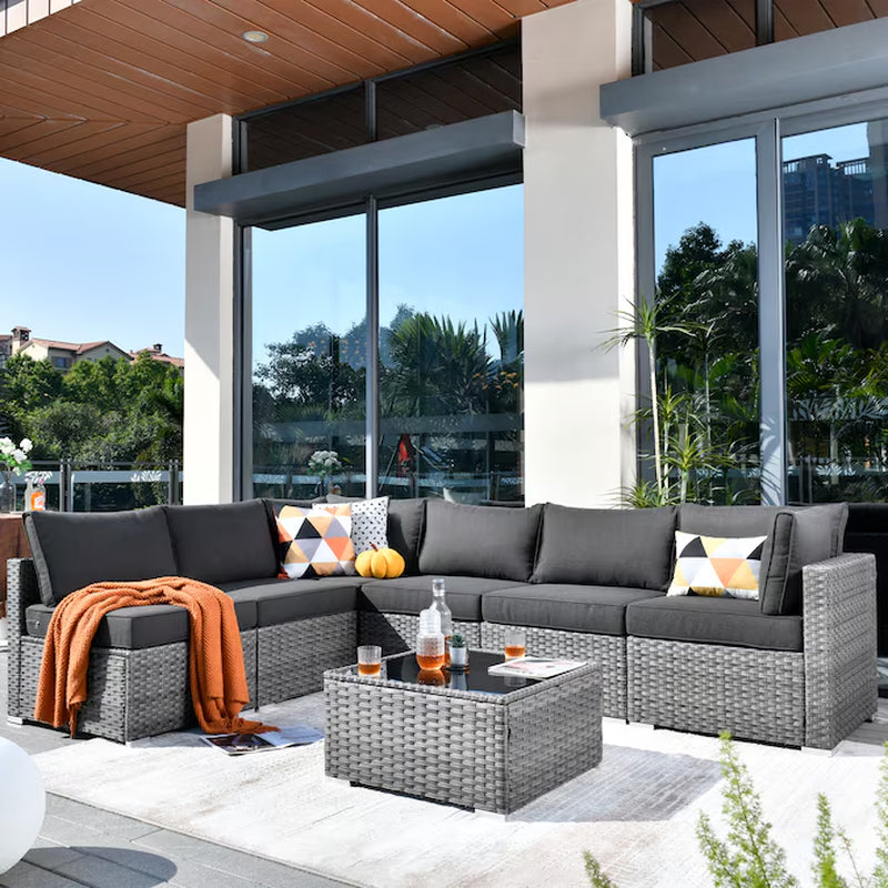 Kuuga Outdoor Sectional with Gray Cushions and Steel Frame