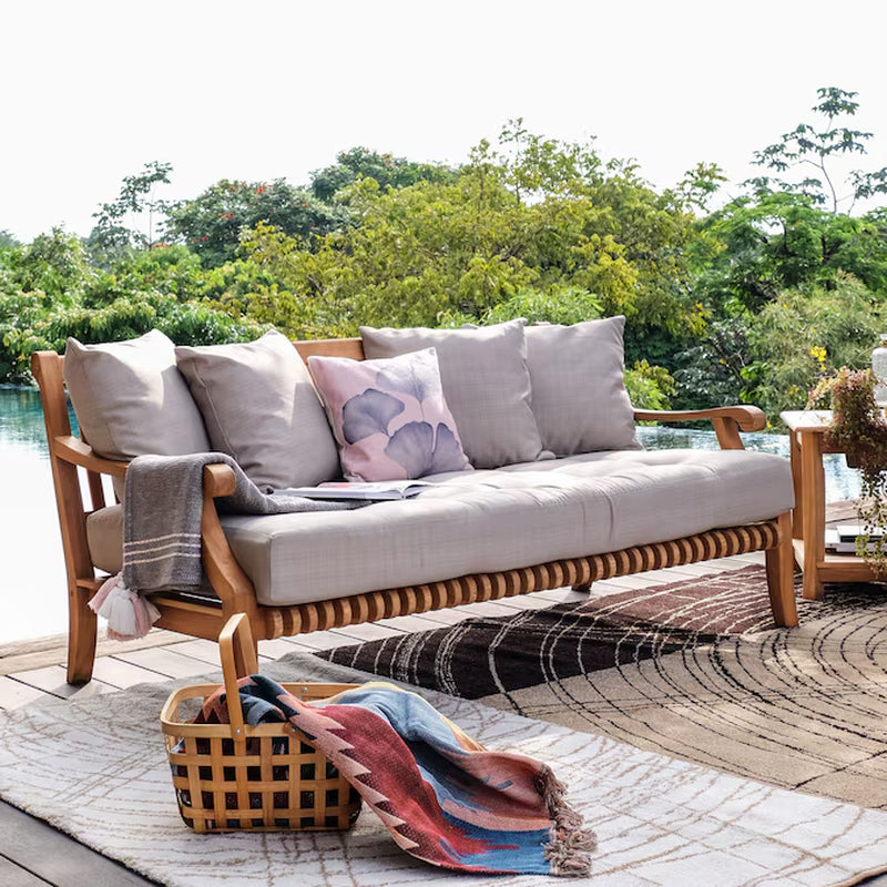 Mosko Outdoor Daybed with Beige Cushions and Teak Frame