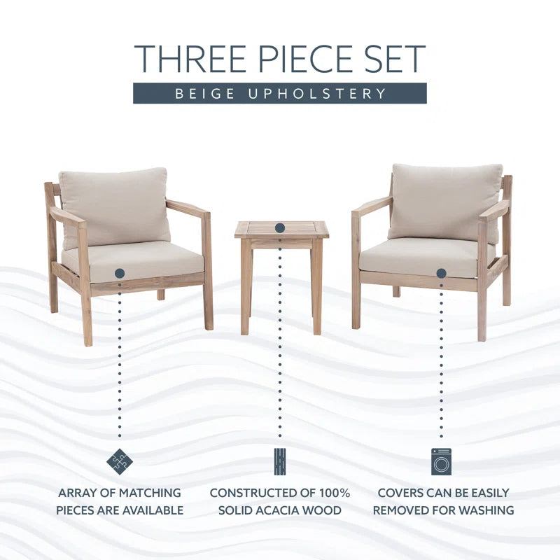 Amina 3-Piece Cushioned Outdoor Seating Group with End Table