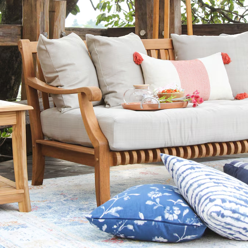 Mosko Outdoor Daybed with Beige Cushions and Teak Frame