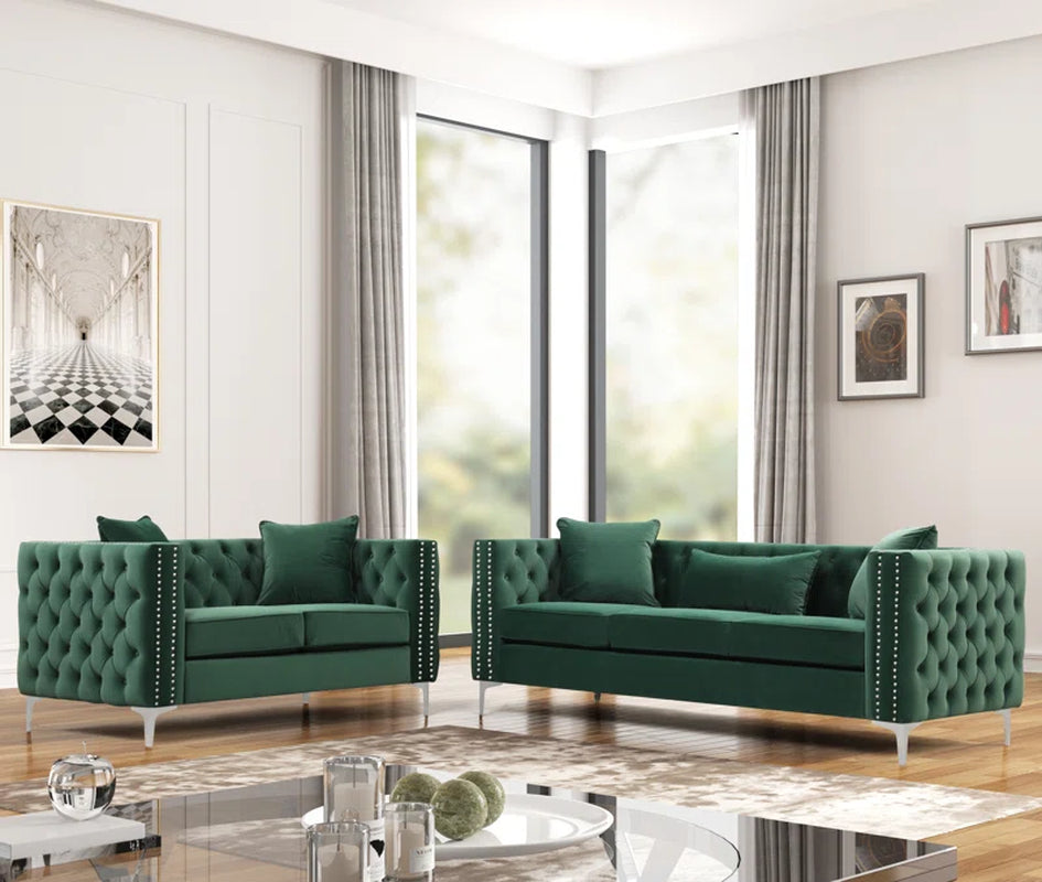 Marti Hickory Modern 2 Piece Velvet Living Room Set