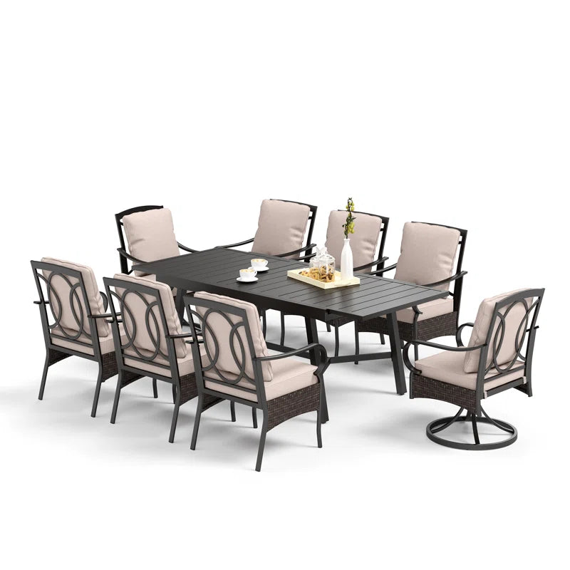 Sutiya 8 - Person Rectangular Extendable Outdoor Dining Set with Cushions