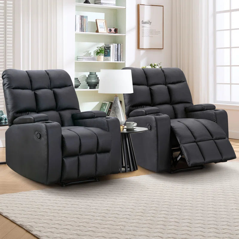 34" Wide Modern Faux Leather Soft Backrest Manual Release Recliner Chair with Massage & Storage & Cup Holder Set of 2