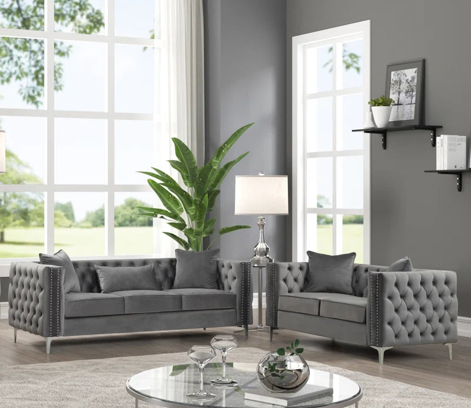 Marti Hickory Modern 2 Piece Velvet Living Room Set