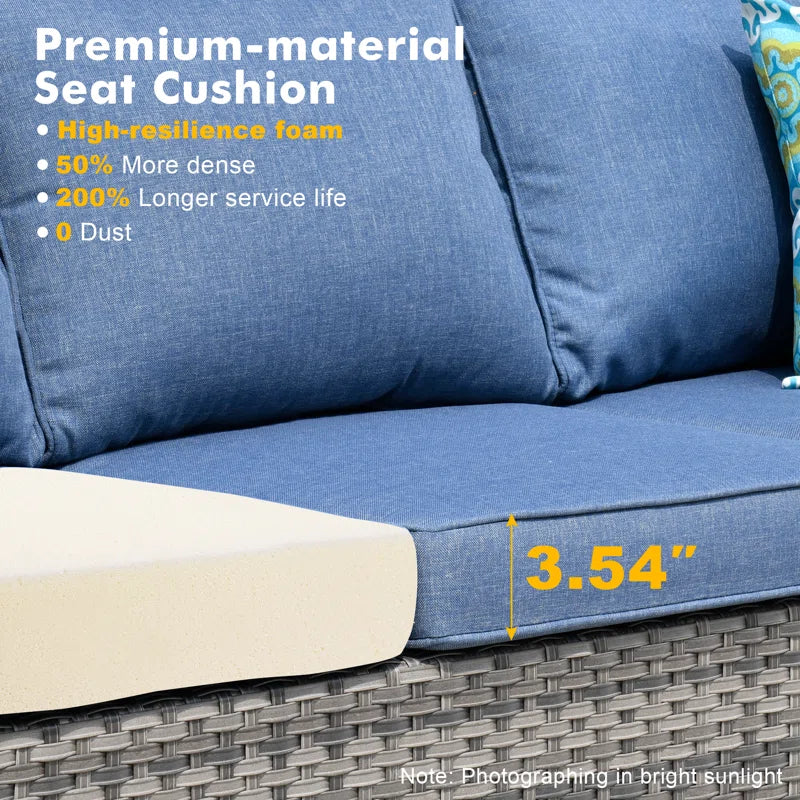 Lovall Rattan Wicker 7 - Person Seating Group with Fire Pit and Cushions