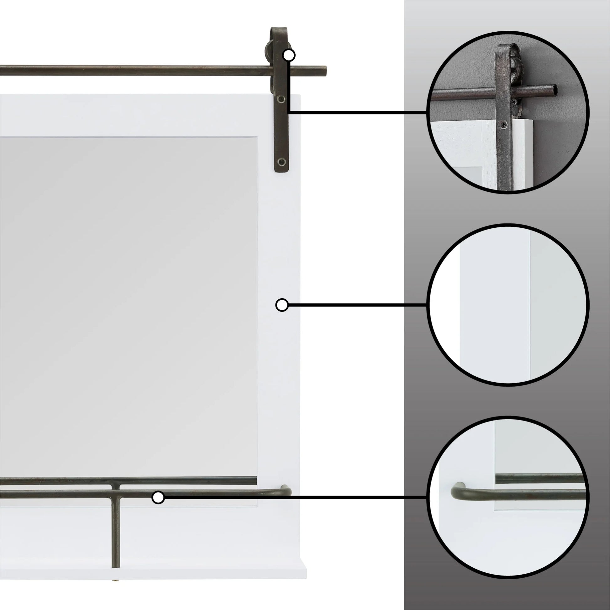 & Co. White Ingram Barn Door Wall Mirror with Shelf, Farmhouse, Rectangular, 19.75 X 4.5 X 24.75 In