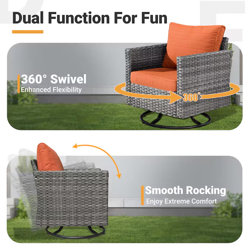 6 -Piece Wicker Patio Sofa Conversation Set with Orange Cushions