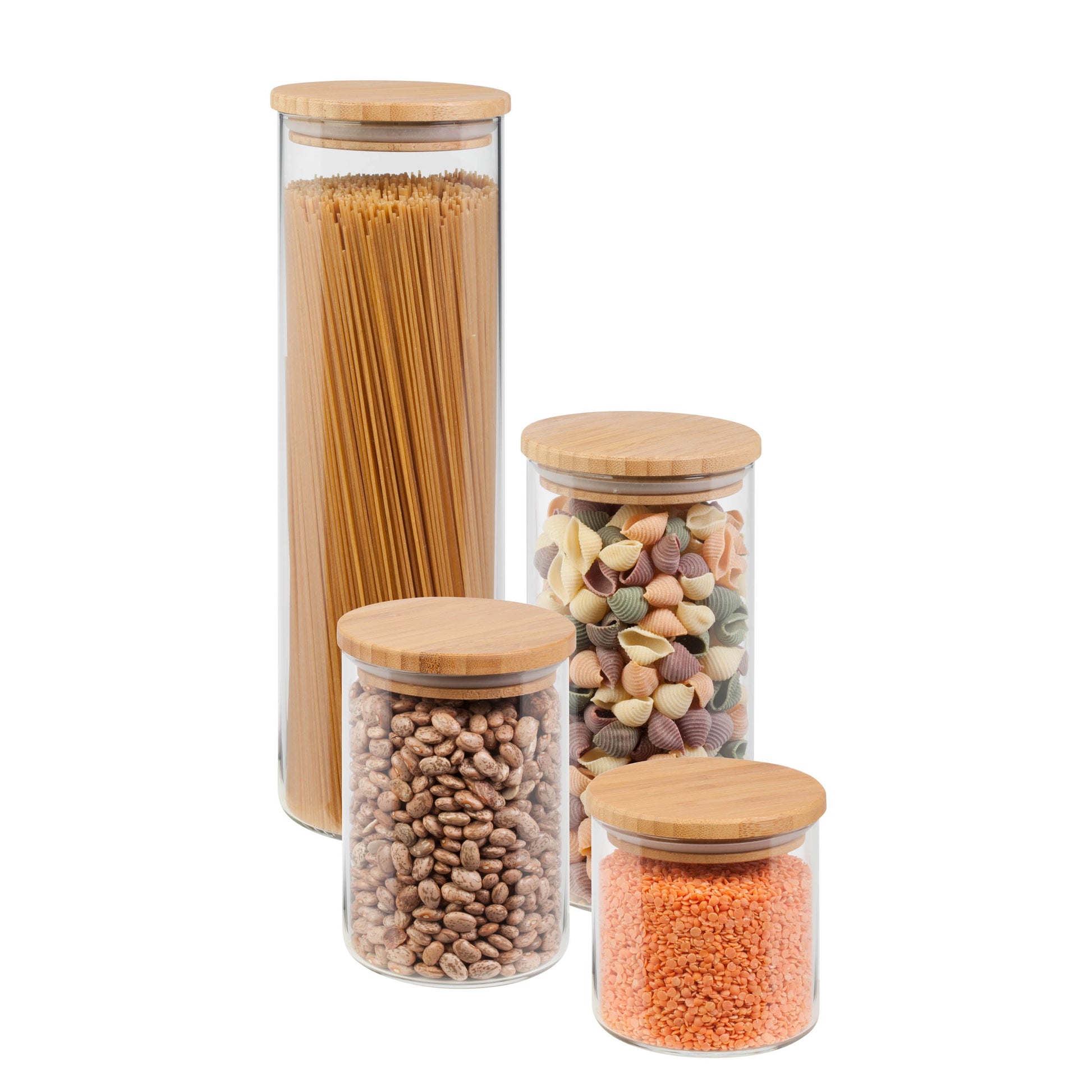 Honey Can Do 4-Piece Glass Jar Storage Set, Bamboo Lids, Natural/Clear