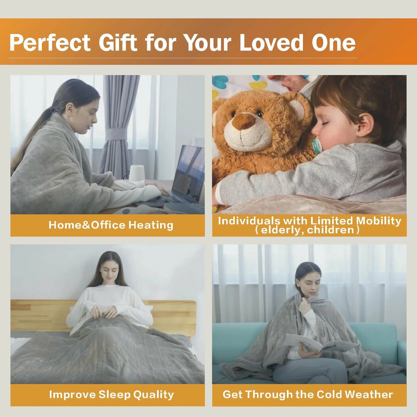 Heated Blanket Throw,50"X60"Double Flannel Heating Blanket for Home Office, Electric Blanket 4 Hours Auto-Off & Over-Heat Protection,Camel