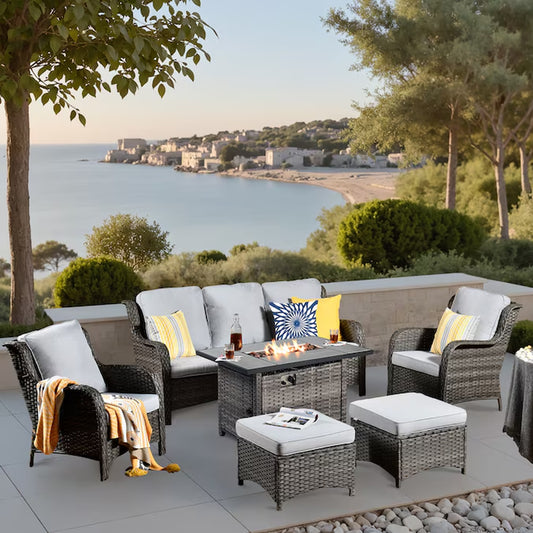 New Kenard 6 -Piece Rattan Patio Sofa Conversation Set with Gray Cushions