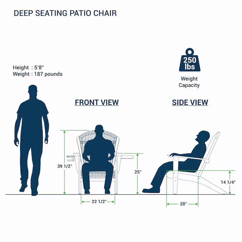 Dunham Wicker Natural Teak Wood Frame Stationary Adirondack Chair with Cushioned Seat