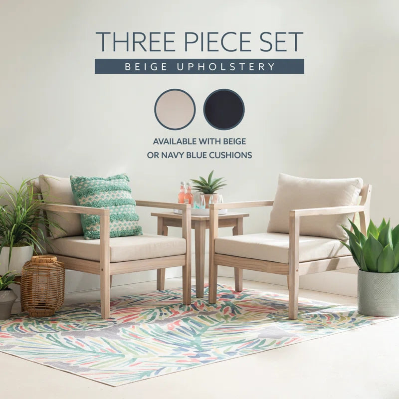 Amina 3-Piece Cushioned Outdoor Seating Group with End Table