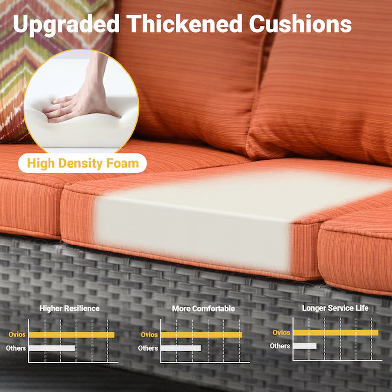 6 -Piece Wicker Patio Sofa Conversation Set with Orange Cushions
