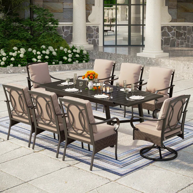 Sutiya 8 - Person Rectangular Extendable Outdoor Dining Set with Cushions