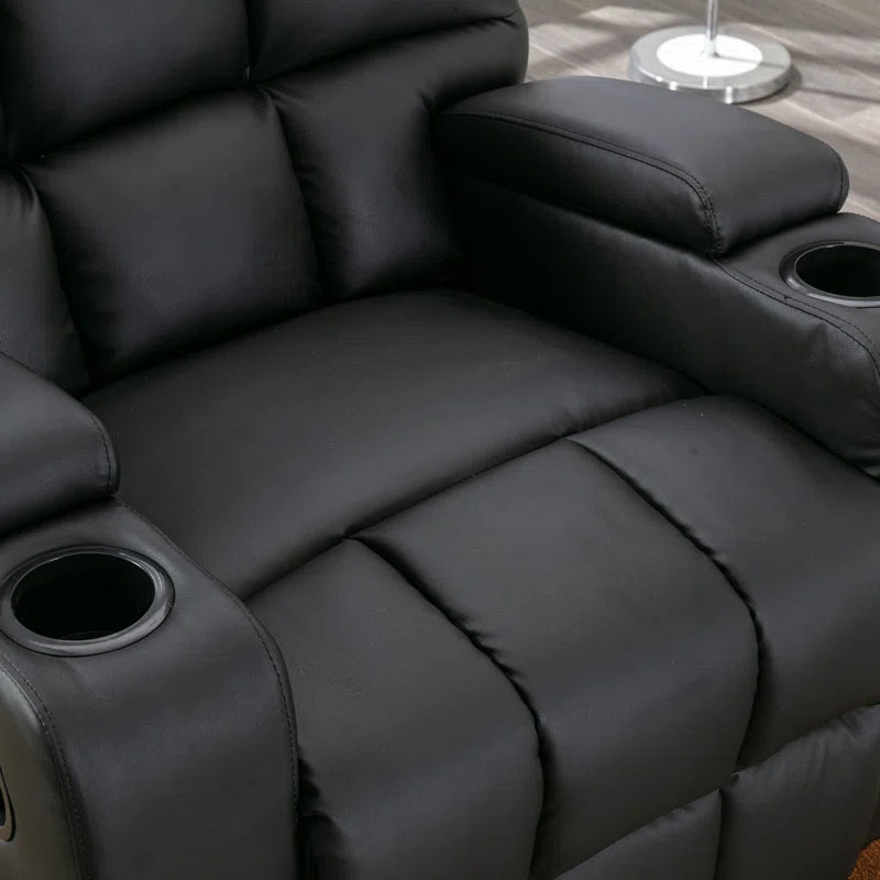 34" Wide Modern Faux Leather Soft Backrest Manual Release Recliner Chair with Massage & Storage & Cup Holder Set of 2
