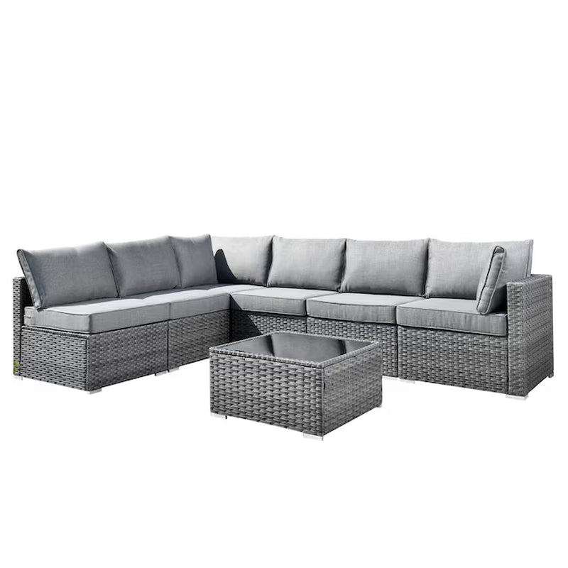 Kuuga Outdoor Sectional with Gray Cushions and Steel Frame