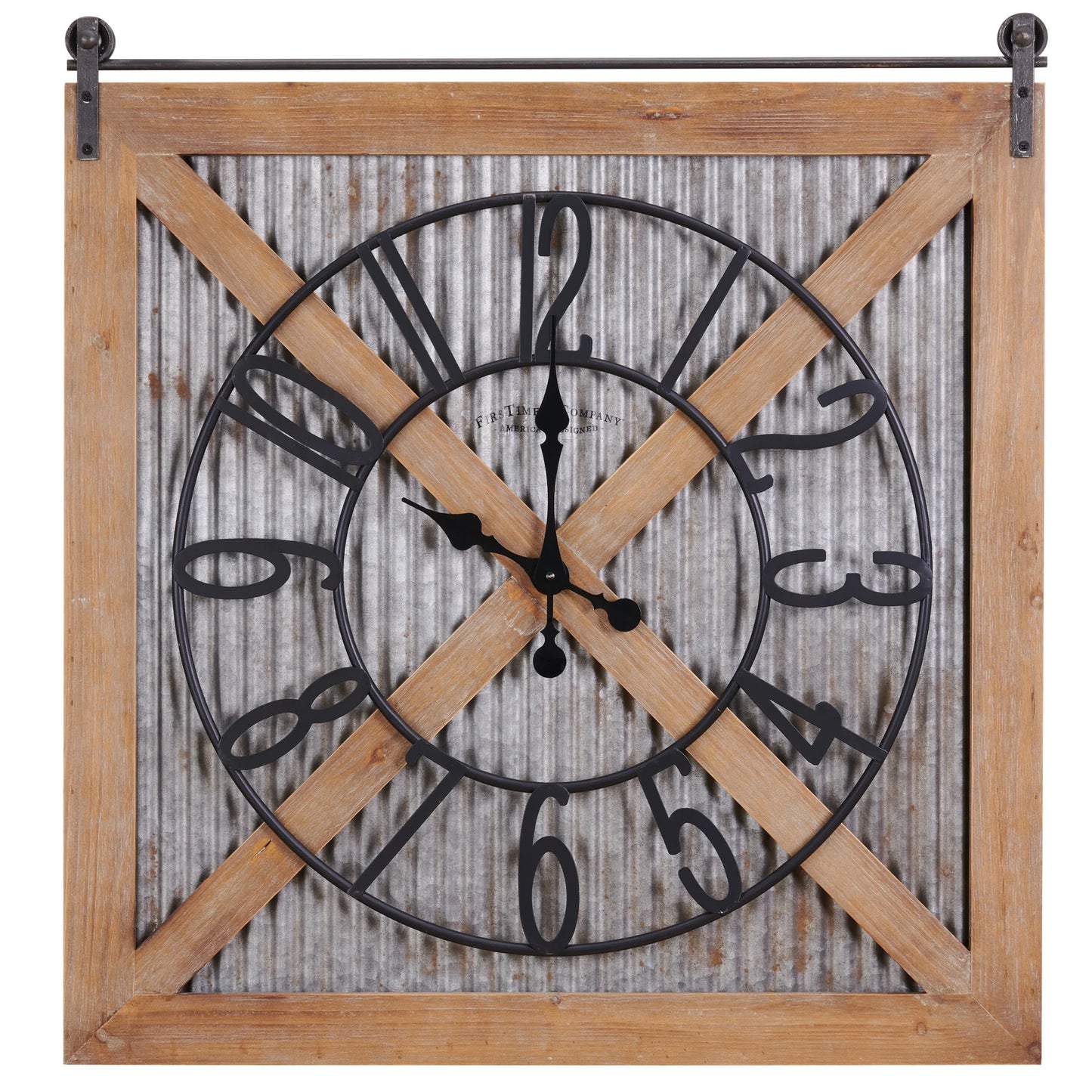 & Co. Brown and Silver Fieldhaven Barn Door Wall Clock, Farmhouse, Analog, 27 X 2 X 29 In
