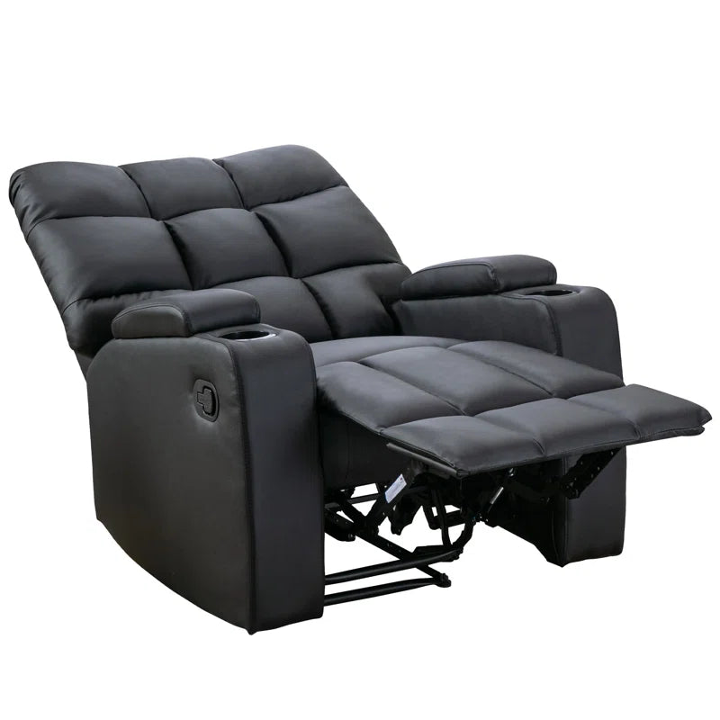 34" Wide Modern Faux Leather Soft Backrest Manual Release Recliner Chair with Massage & Storage & Cup Holder Set of 2