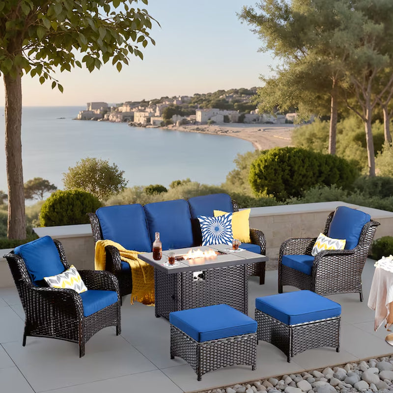 New Kenard 6 -Piece Rattan Patio Sofa Conversation Set with Gray Cushions