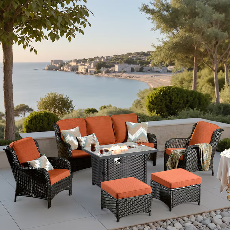 New Kenard 6 -Piece Rattan Patio Sofa Conversation Set with Gray Cushions