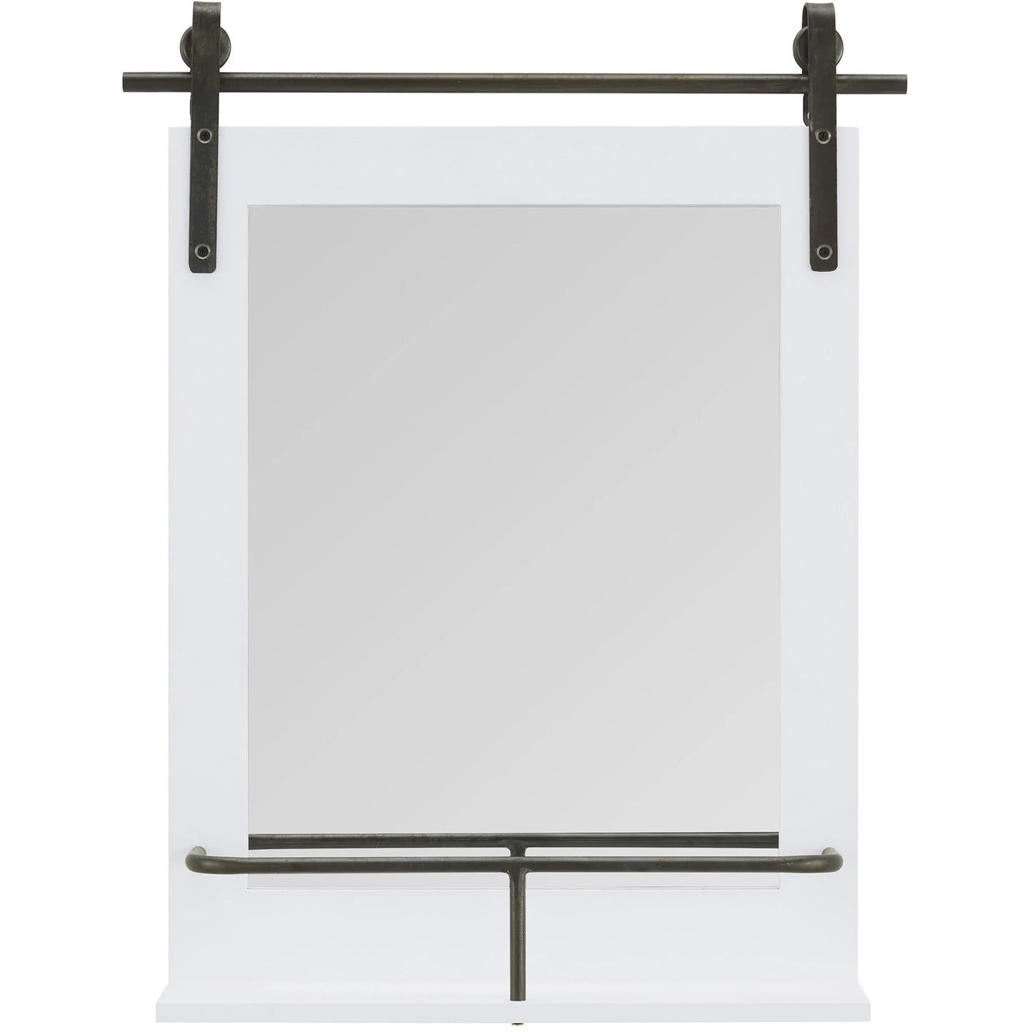 & Co. White Ingram Barn Door Wall Mirror with Shelf, Farmhouse, Rectangular, 19.75 X 4.5 X 24.75 In