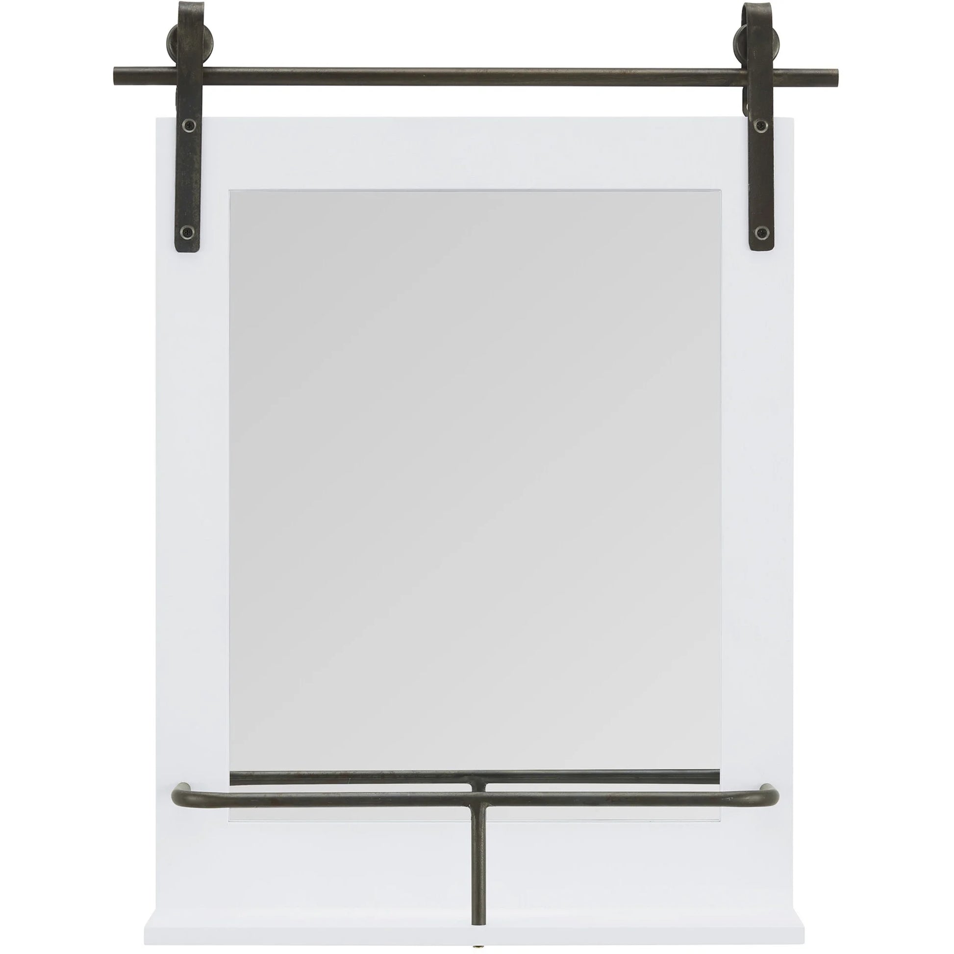 & Co. White Ingram Barn Door Wall Mirror with Shelf, Farmhouse, Rectangular, 19.75 X 4.5 X 24.75 In