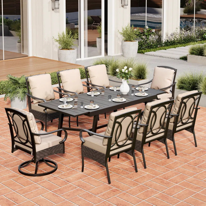 Sutiya 8 - Person Rectangular Extendable Outdoor Dining Set with Cushions