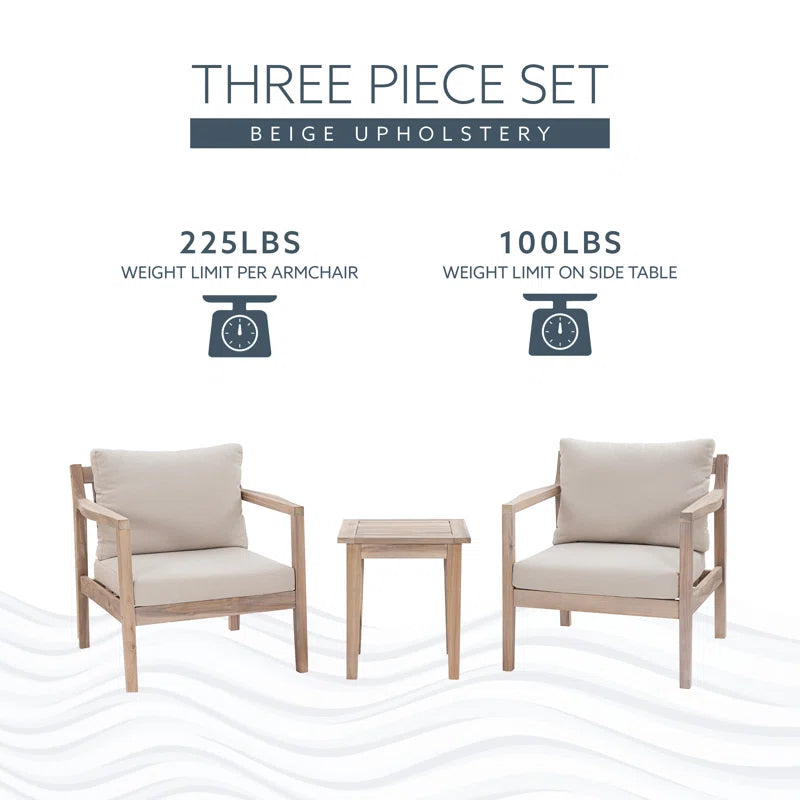 Amina 3-Piece Cushioned Outdoor Seating Group with End Table