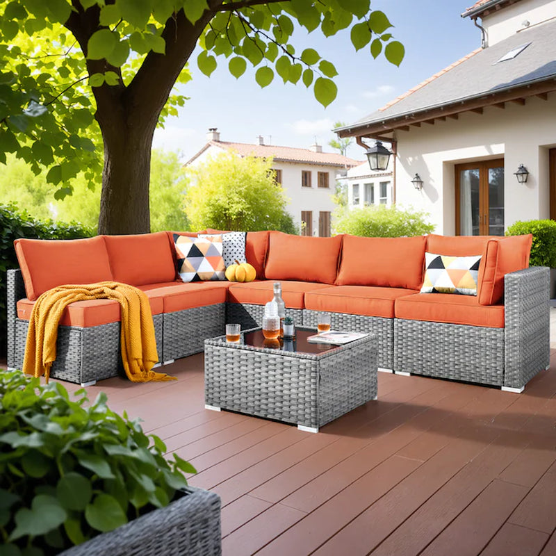 Kuuga Outdoor Sectional with Gray Cushions and Steel Frame