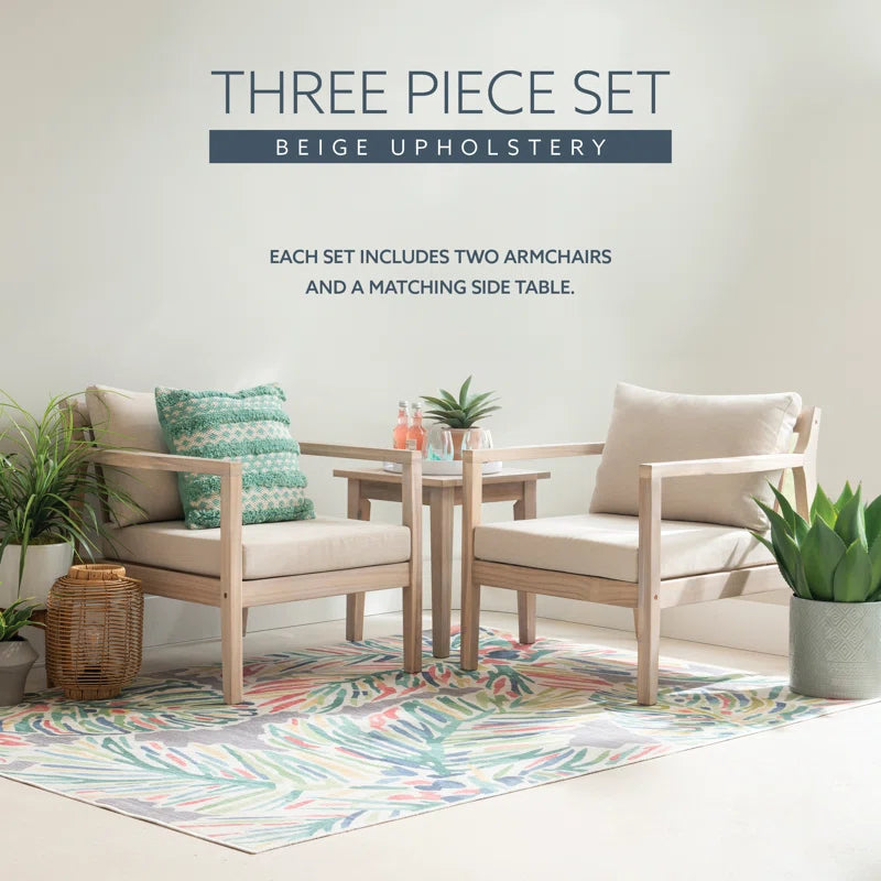 Amina 3-Piece Cushioned Outdoor Seating Group with End Table
