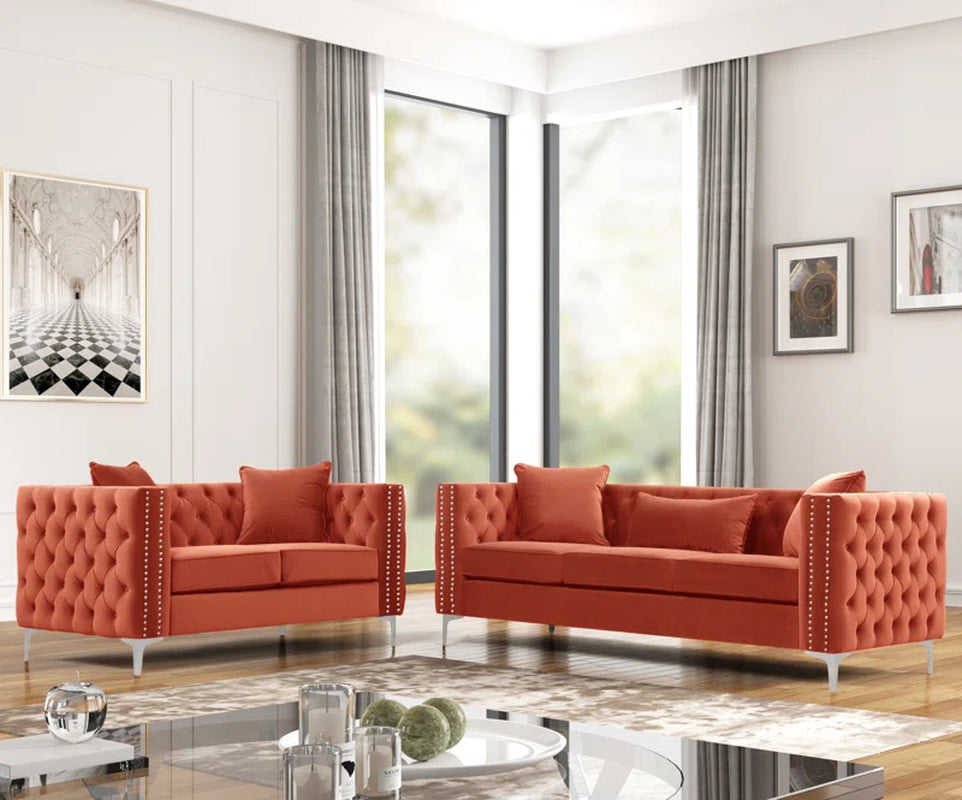 Marti Hickory Modern 2 Piece Velvet Living Room Set