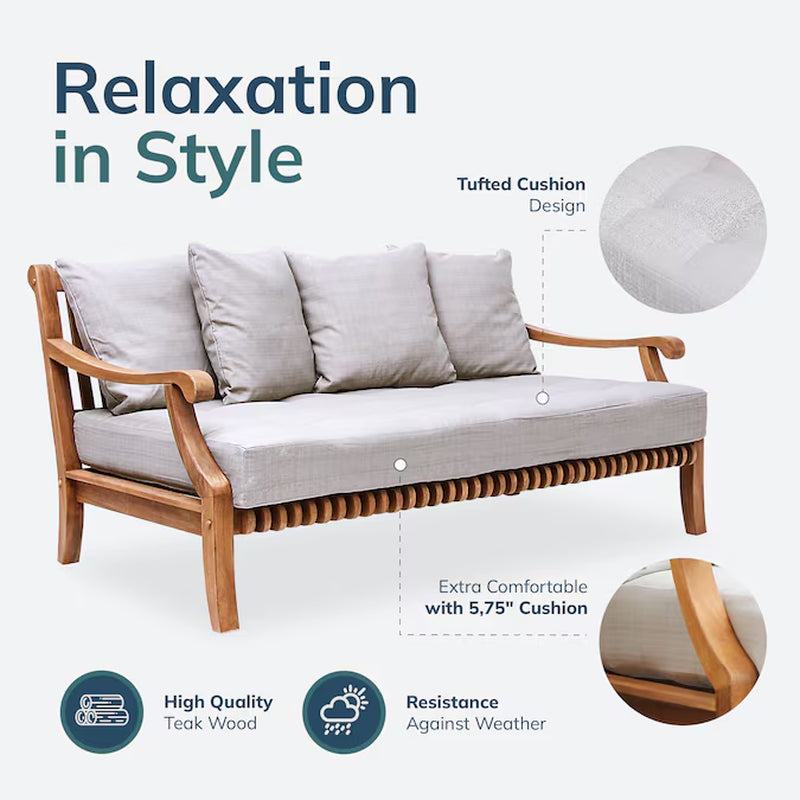 Mosko Outdoor Daybed with Beige Cushions and Teak Frame