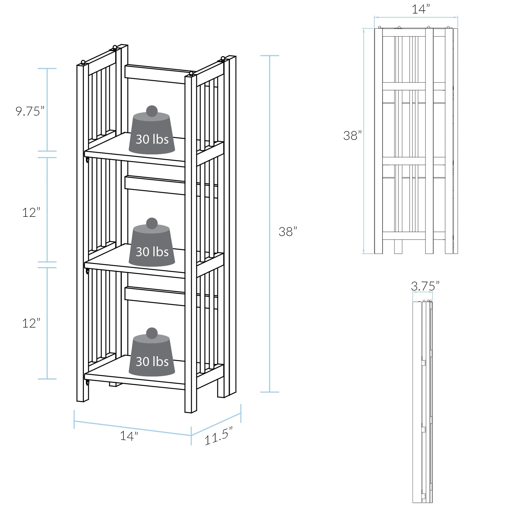3 Shelf 14 Inch Folding Office Furniture Wood Bookcase, Mahogany