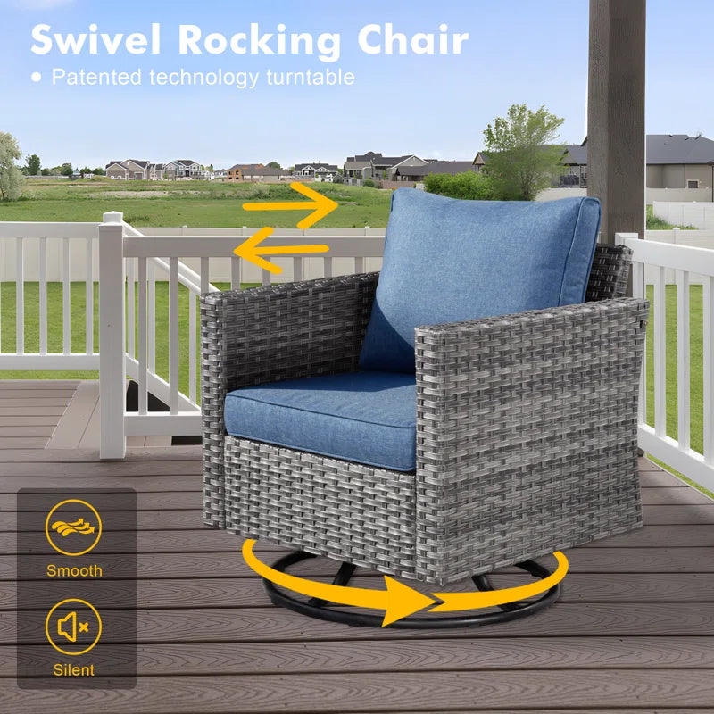 Lovall Rattan Wicker 7 - Person Seating Group with Fire Pit and Cushions