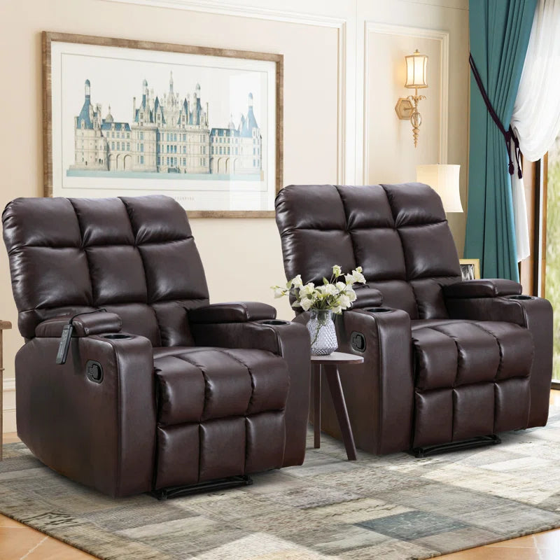 34" Wide Modern Faux Leather Soft Backrest Manual Release Recliner Chair with Massage & Storage & Cup Holder Set of 2