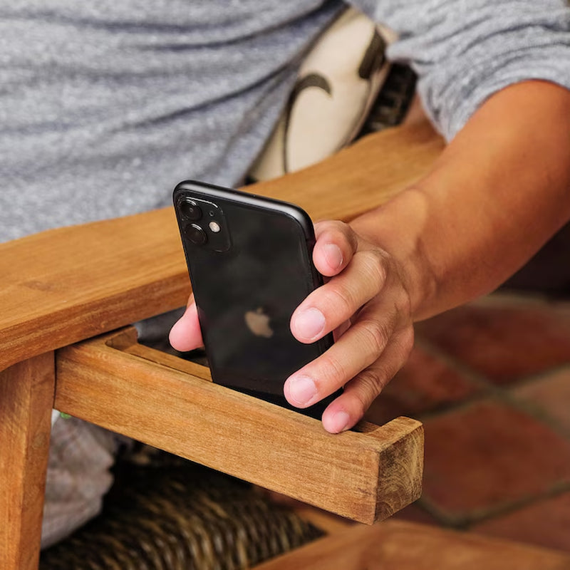 Dunham Wicker Natural Teak Wood Frame Stationary Adirondack Chair with Cushioned Seat