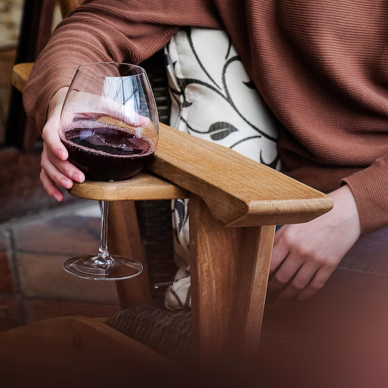 Dunham Wicker Natural Teak Wood Frame Stationary Adirondack Chair with Cushioned Seat