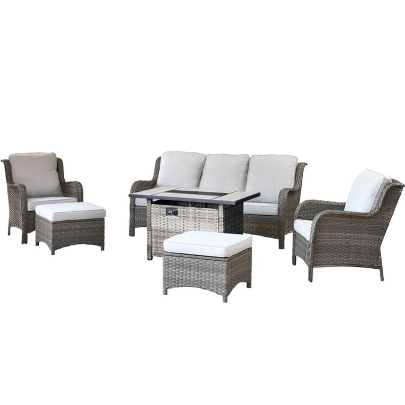 New Kenard 6 -Piece Rattan Patio Sofa Conversation Set with Gray Cushions