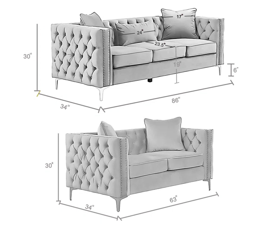 Marti Hickory Modern 2 Piece Velvet Living Room Set