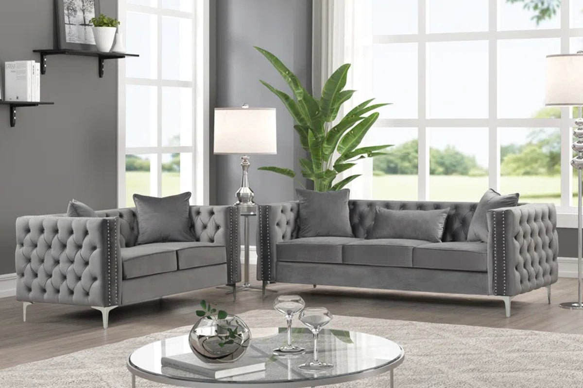 Marti Hickory Modern 2 Piece Velvet Living Room Set