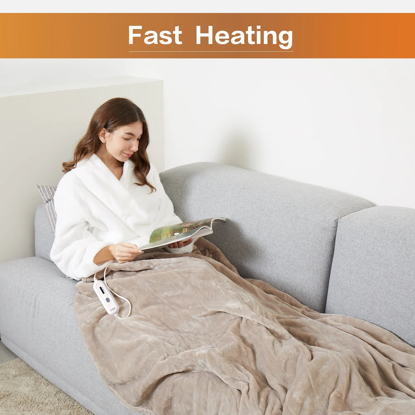 Heated Blanket Throw,50"X60"Double Flannel Heating Blanket for Home Office, Electric Blanket 4 Hours Auto-Off & Over-Heat Protection,Camel